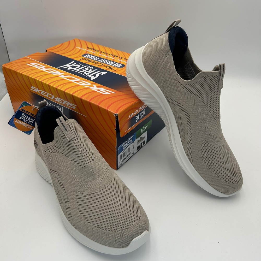 Skechers Sport Slip On Memory Foam Comfort Mens 11 Taupe Casual Mesh 232682 NEW